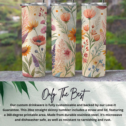 Vibrant Wildflower Meadow Floral Pattern 20 oz Skinny Tumbler - Walk Greener