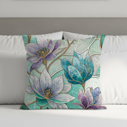 Elegant Teal and Purple Floral Pattern Pillow Cover