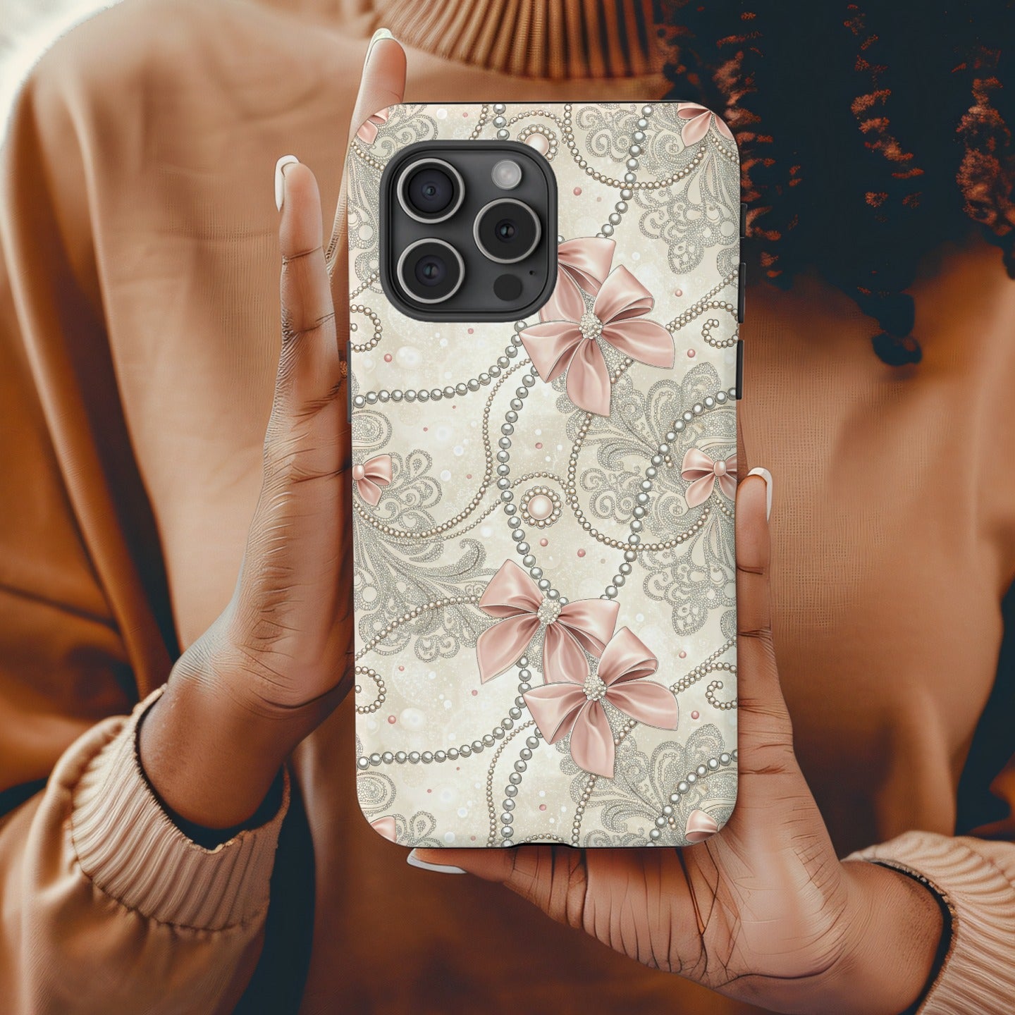 Elegant Floral and Pearl Pattern Phone Case