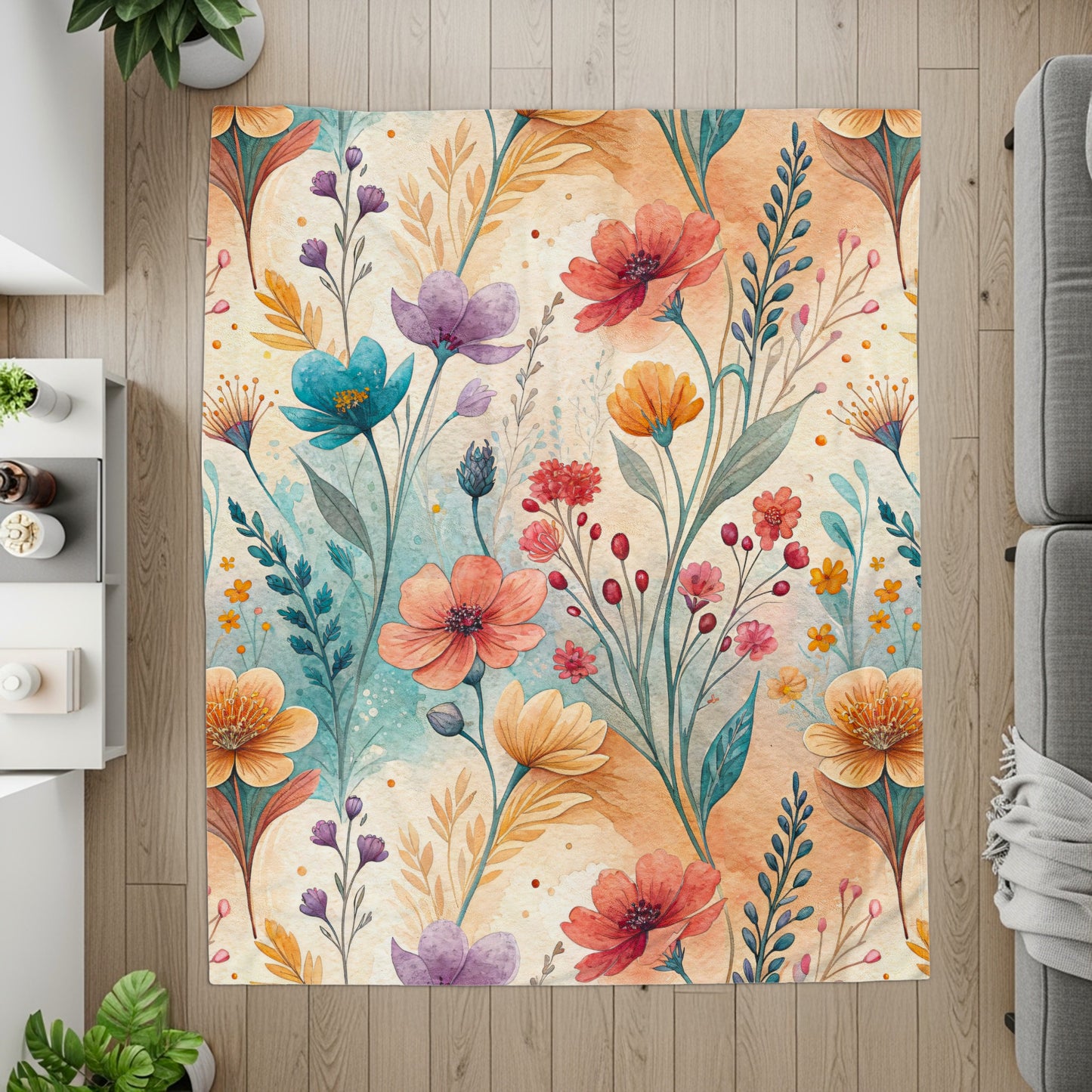 Watercolor Flower Garden Floral Art Velveteen Plush Blankets - Walk Greener