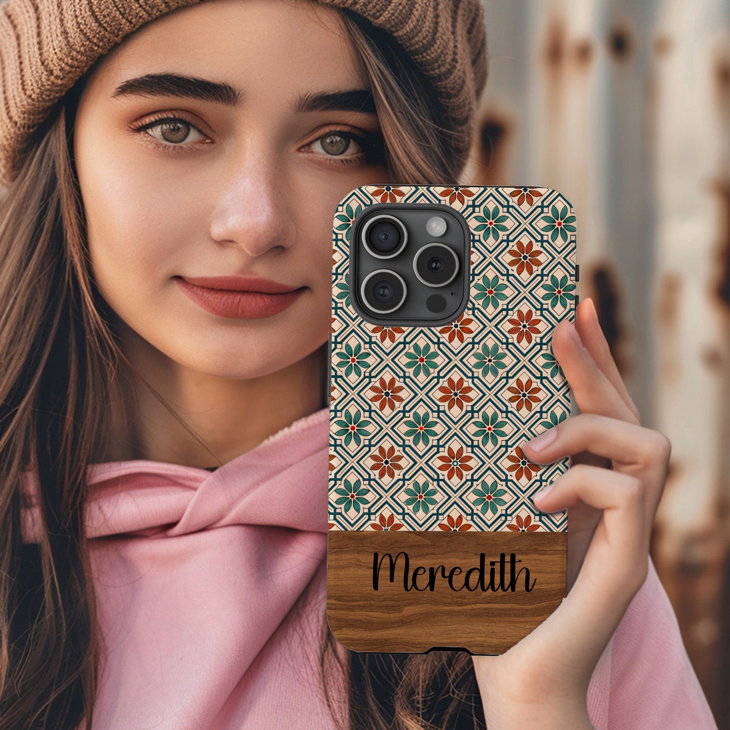 Floral Tile Pattern with Custom Name Option Custom Phone Case - Walk Greener