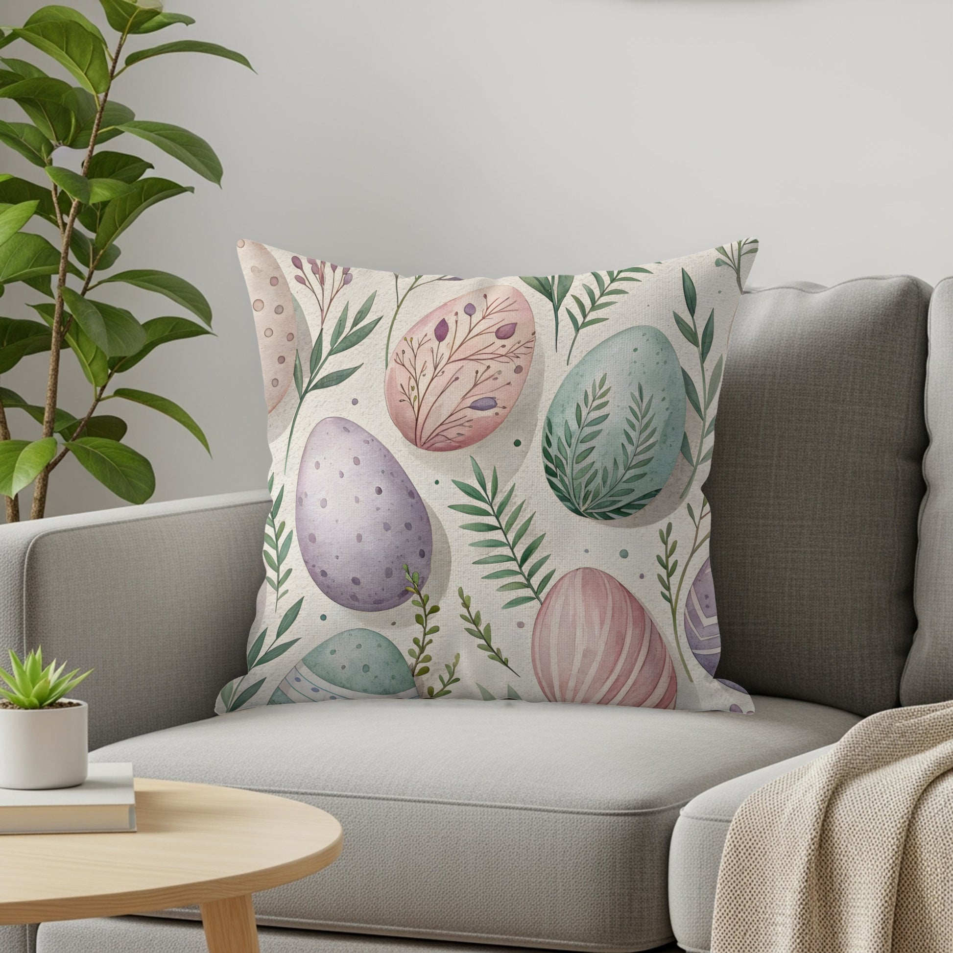 Colorful Easter Egg and Leaf Pattern Pillow product