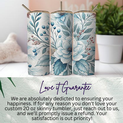 Floral Custom 20 oz Skinny Tumbler with Straw