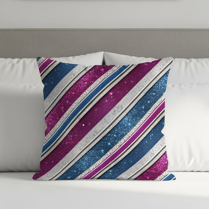 Striking Blue and Purple Diagonal Striped Pillow