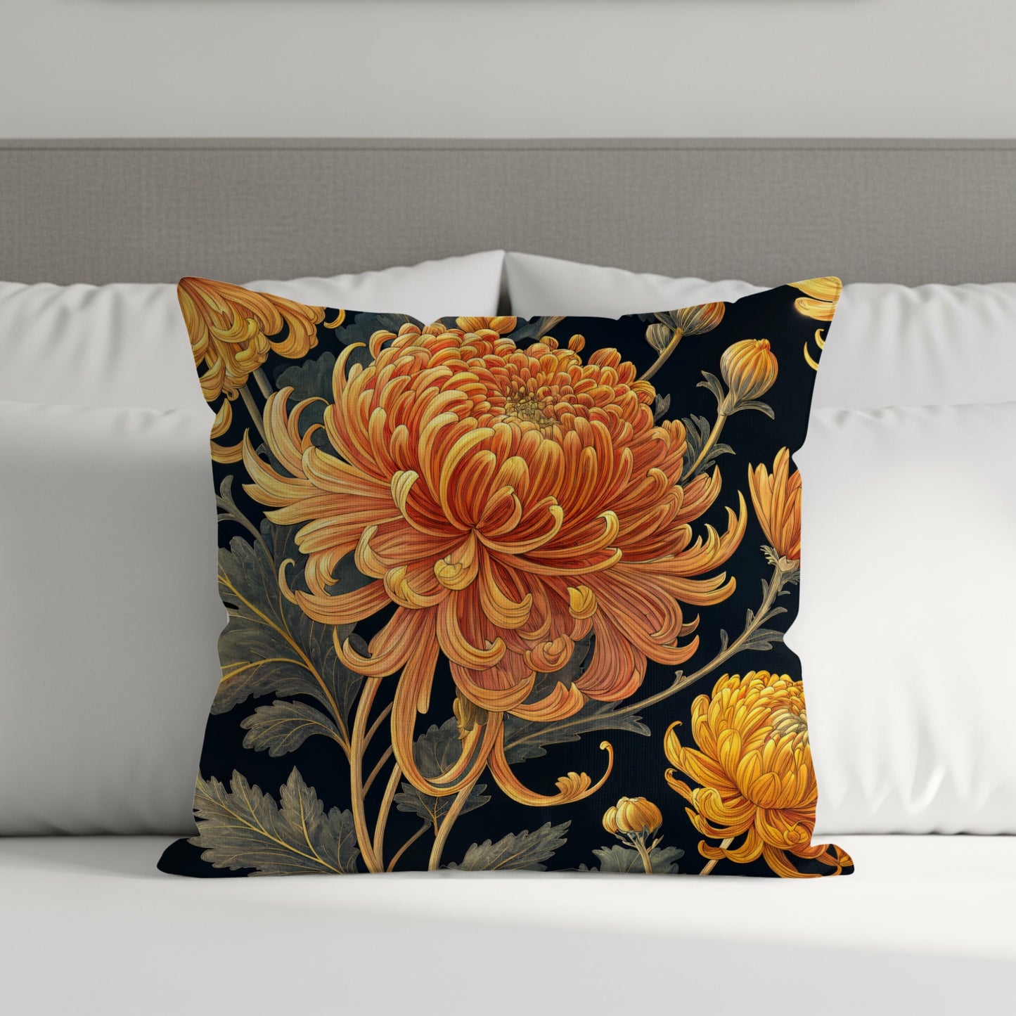 Orange Chrysanthemum Decorative Throw Pillow Design