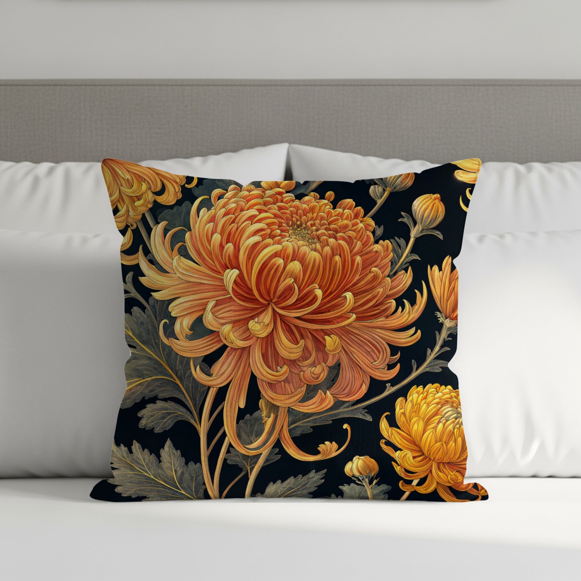 Orange Chrysanthemum Decorative Throw Pillow Design
