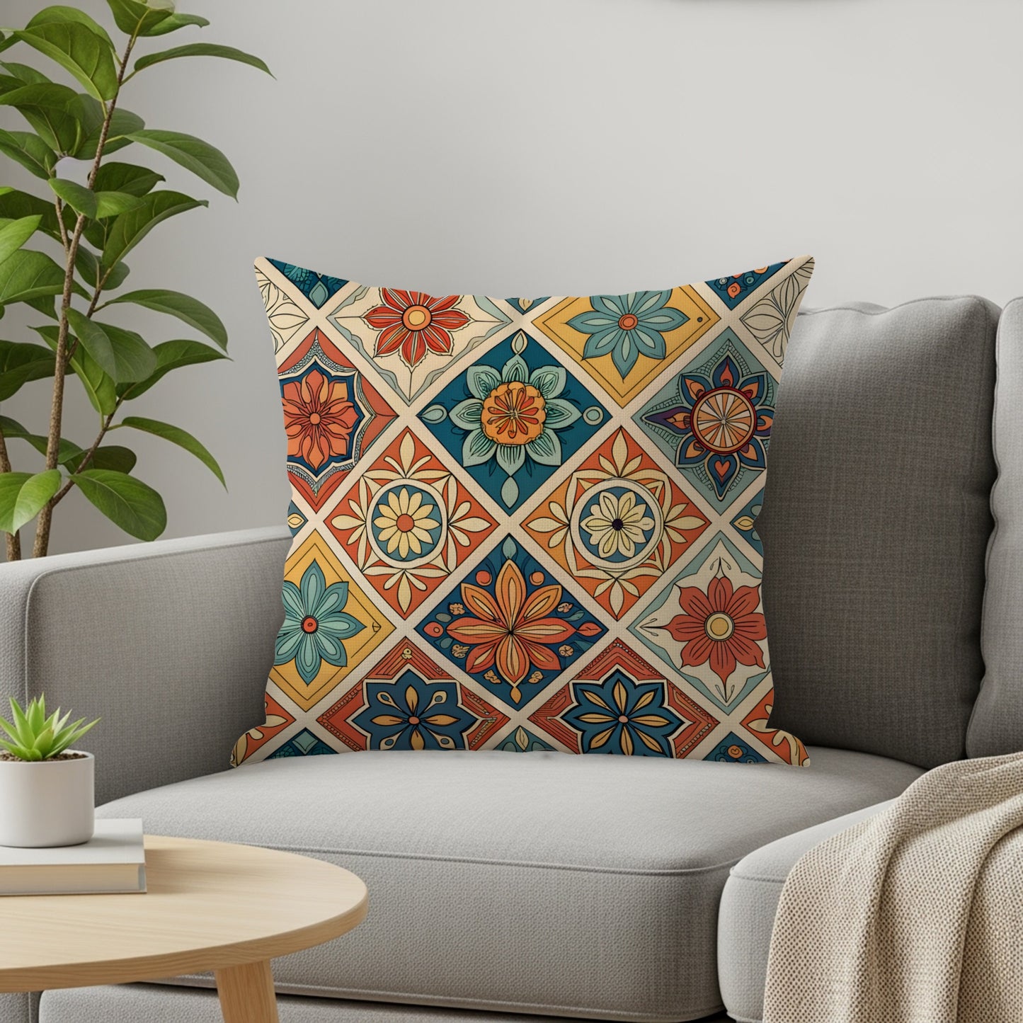 Vibrant Floral Pattern Decorative Throw Pillow Product