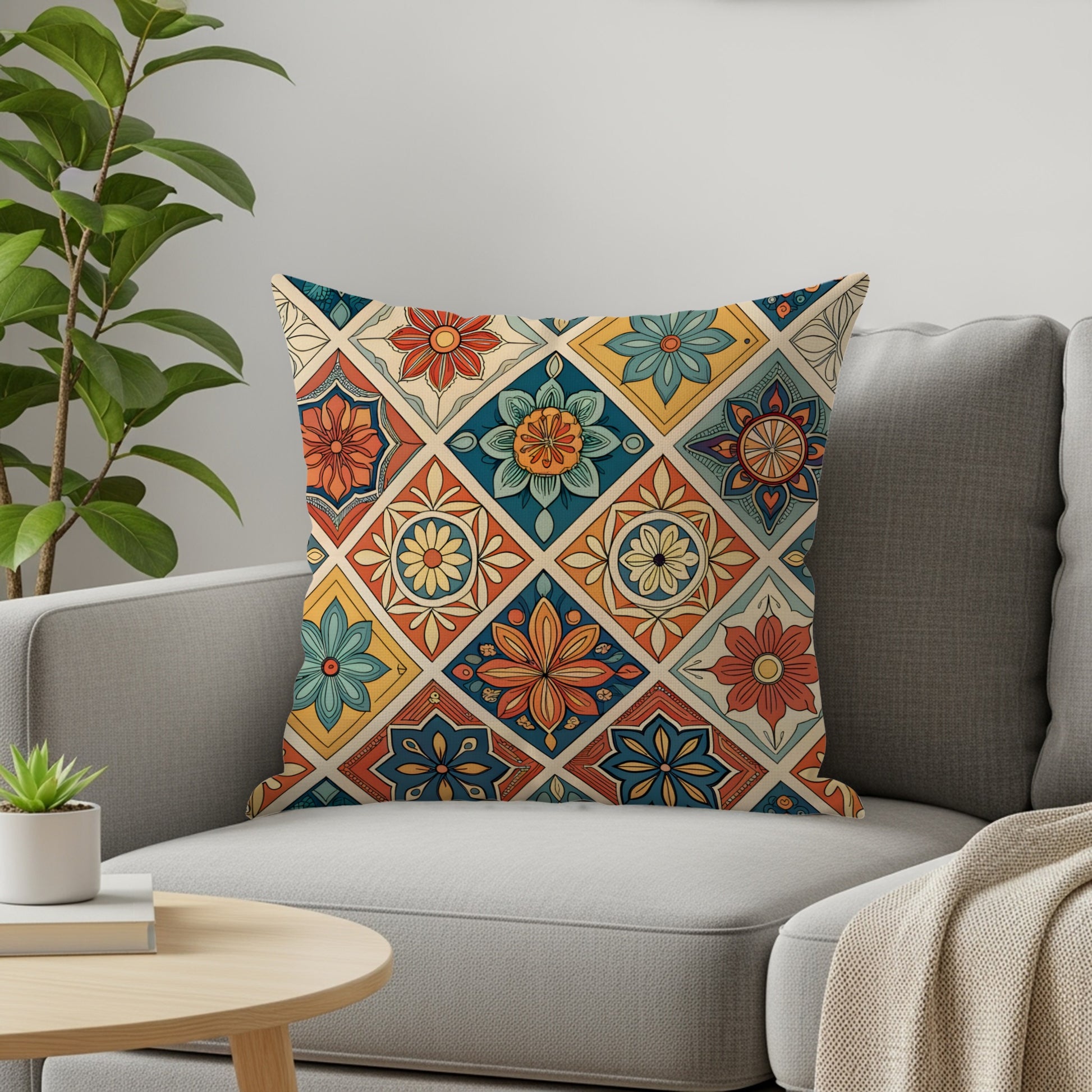 Vibrant Floral Pattern Decorative Throw Pillow Product