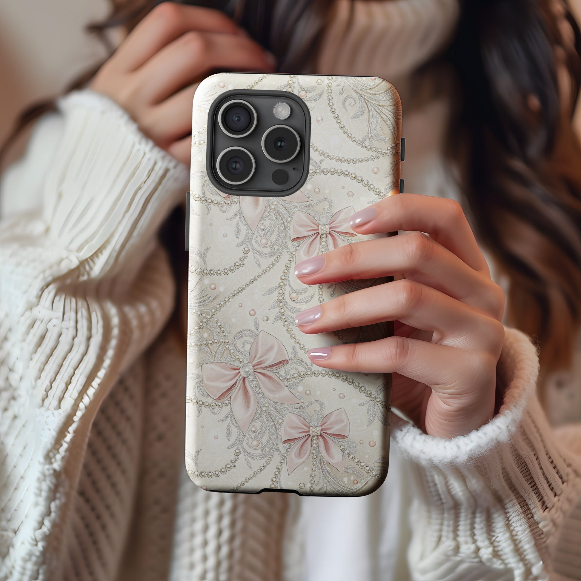 Elegant Pink Ribbon Pattern Smartphone Case