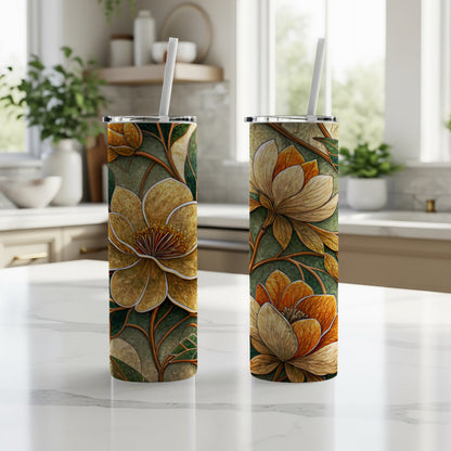 Floral Arrangement Yellow Flower and Green Leaves Art 20 oz Skinny Tumbler - Walk Greener