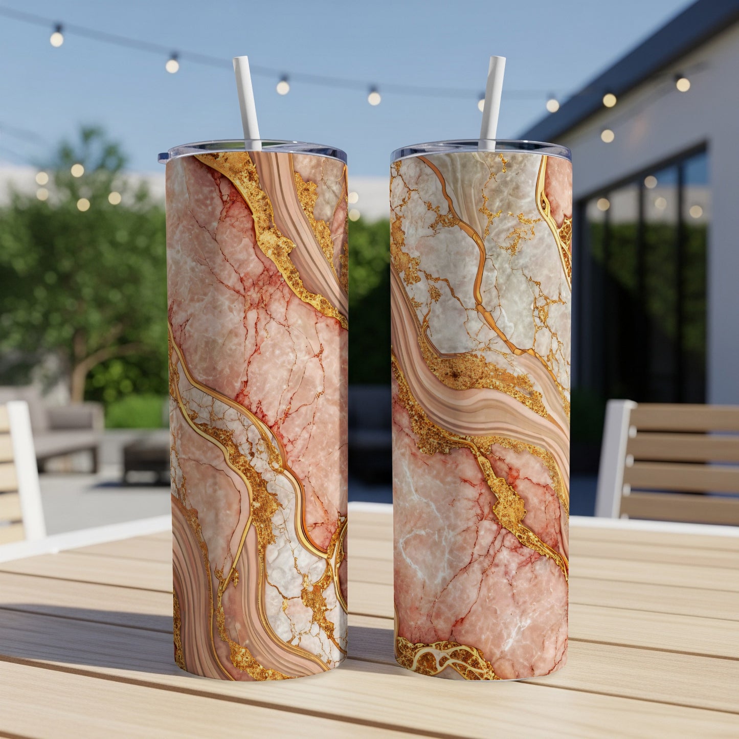 Elegant Marble Design Insulated Tumblers With Lids