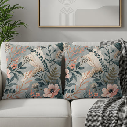 Floral Harmony Pattern Elegant Flowers And Leaves Throw Pillows - Walk Greener