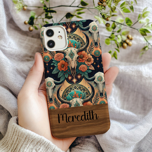 Ornate Bull Skull Floral Pattern Custom Phone Case - Walk Greener