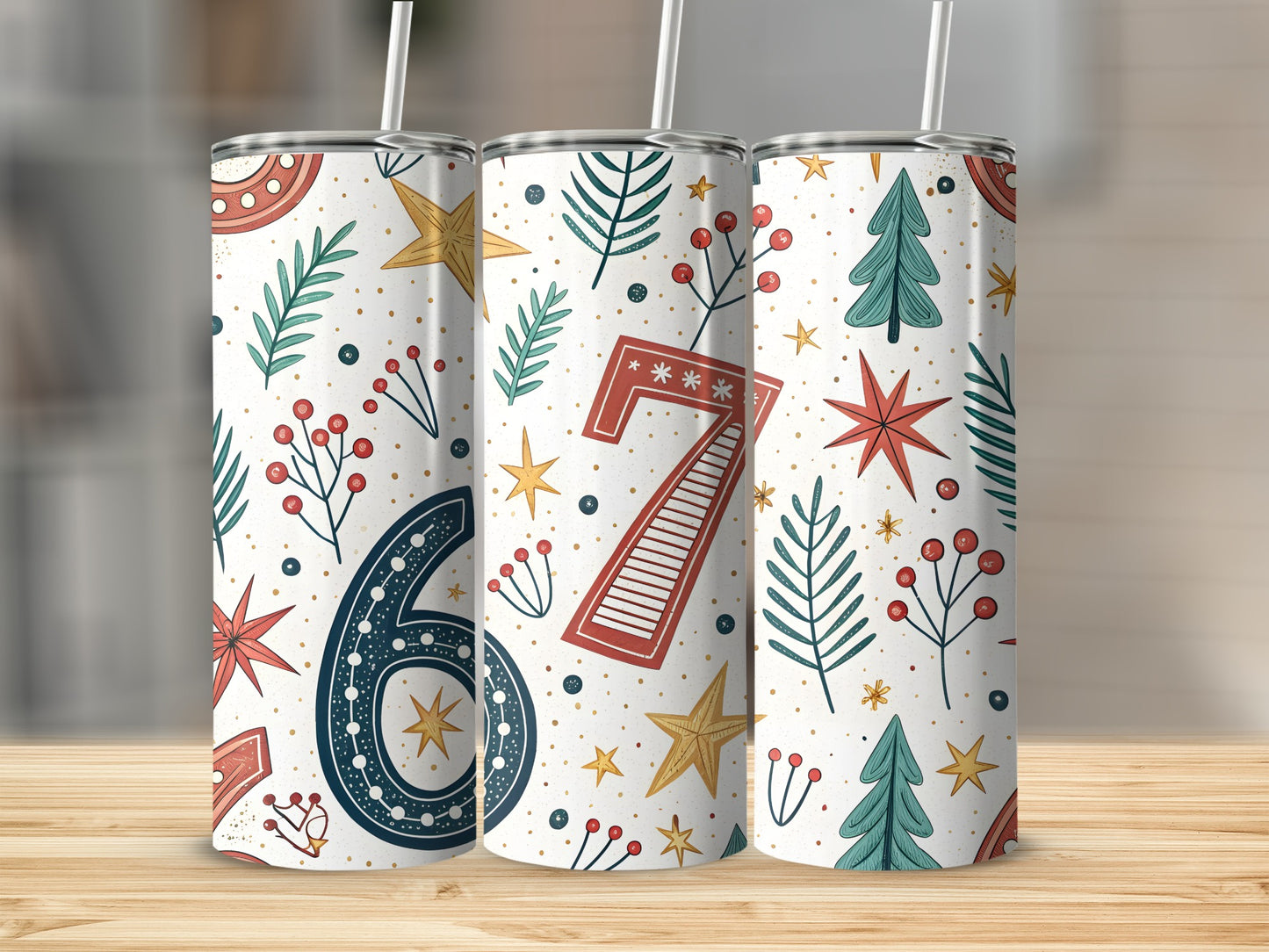 Festive Christmas Season Tumbler with Numbers Design
