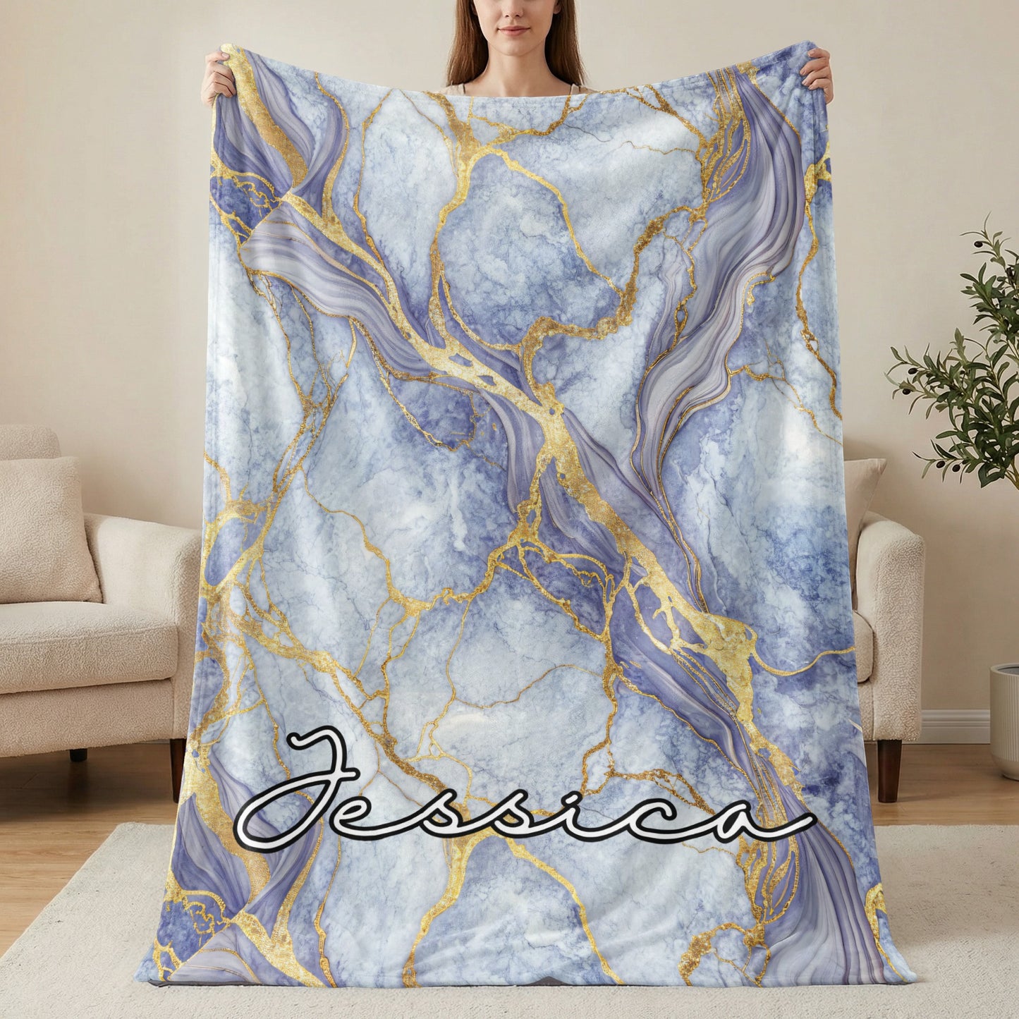 Marble Texture with Golden Veins and Custom Name - Walk Greener