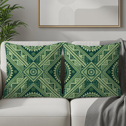 Intricate Green Tribal Geometric Pattern Pillows & Pillow Cases - Walk Greener