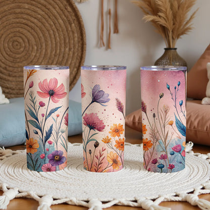 Floral Watercolor Garden Design 20 oz Skinny Tumbler - Walk Greener