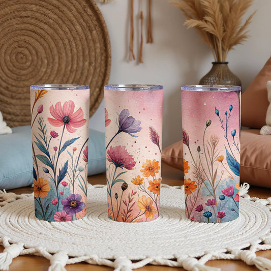 Floral Watercolor Garden Design 20 oz Skinny Tumbler - Walk Greener