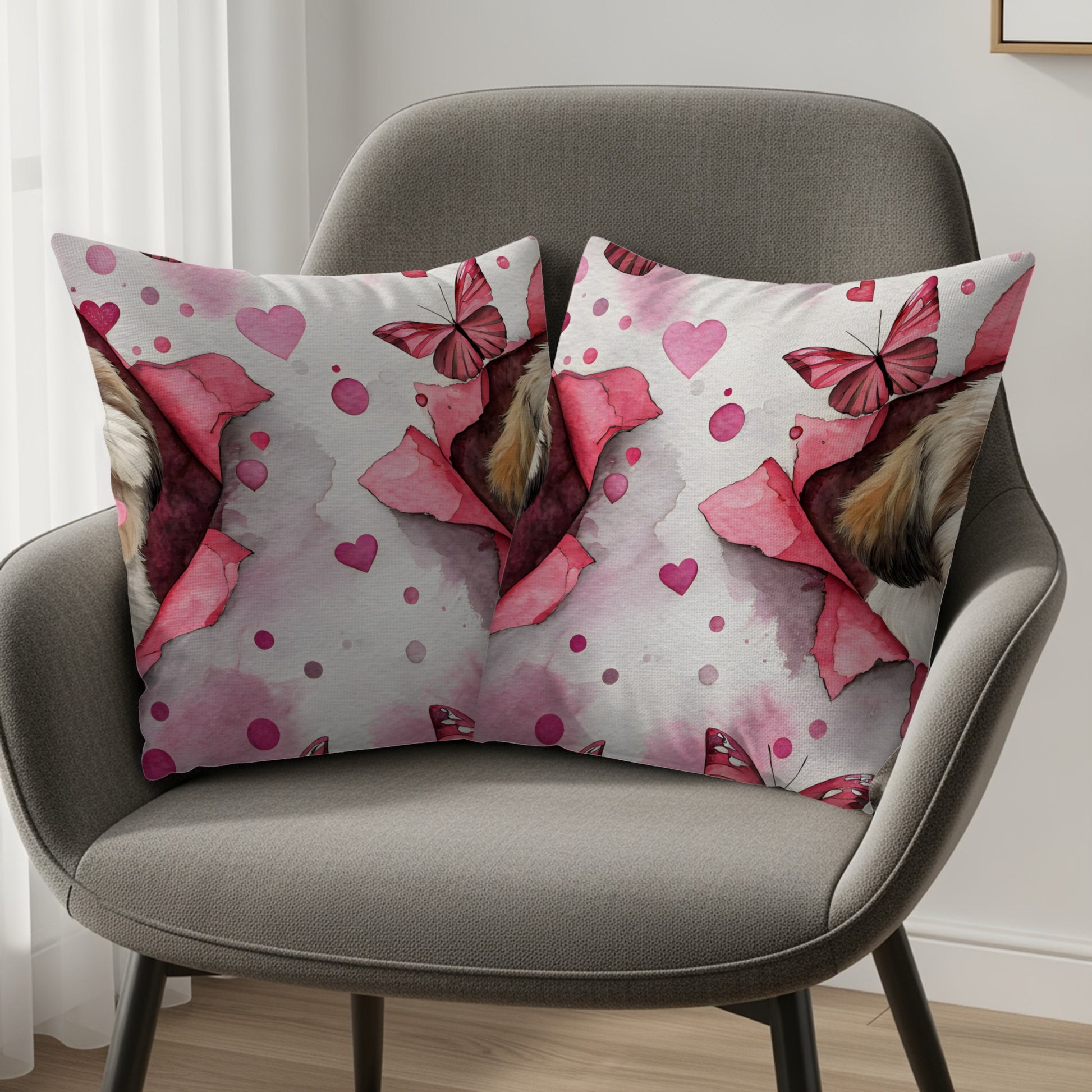 Adorable Dog and Butterfly Design Decorative Pillows