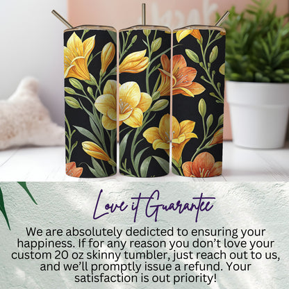 Yellow Orange Flowers Pattern Tumbler Beautiful Art Tumblers - Walk Greener