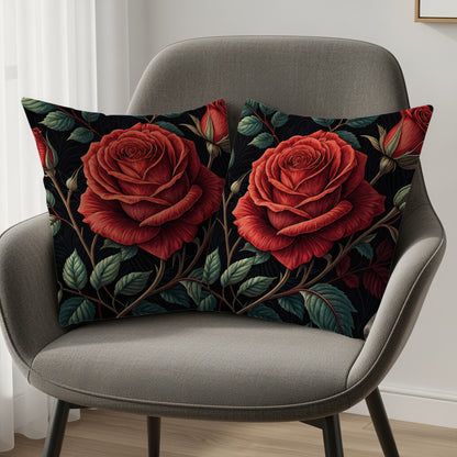 Crimson Roses Floral Arrangement Decorative Floral Throw Pillows - Walk Greener