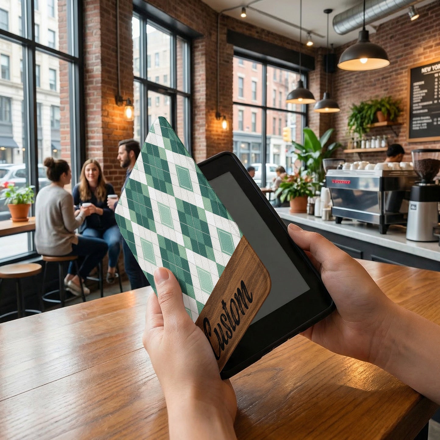 Personalized Green Argyle Pattern Custom Tablet Sleeve
