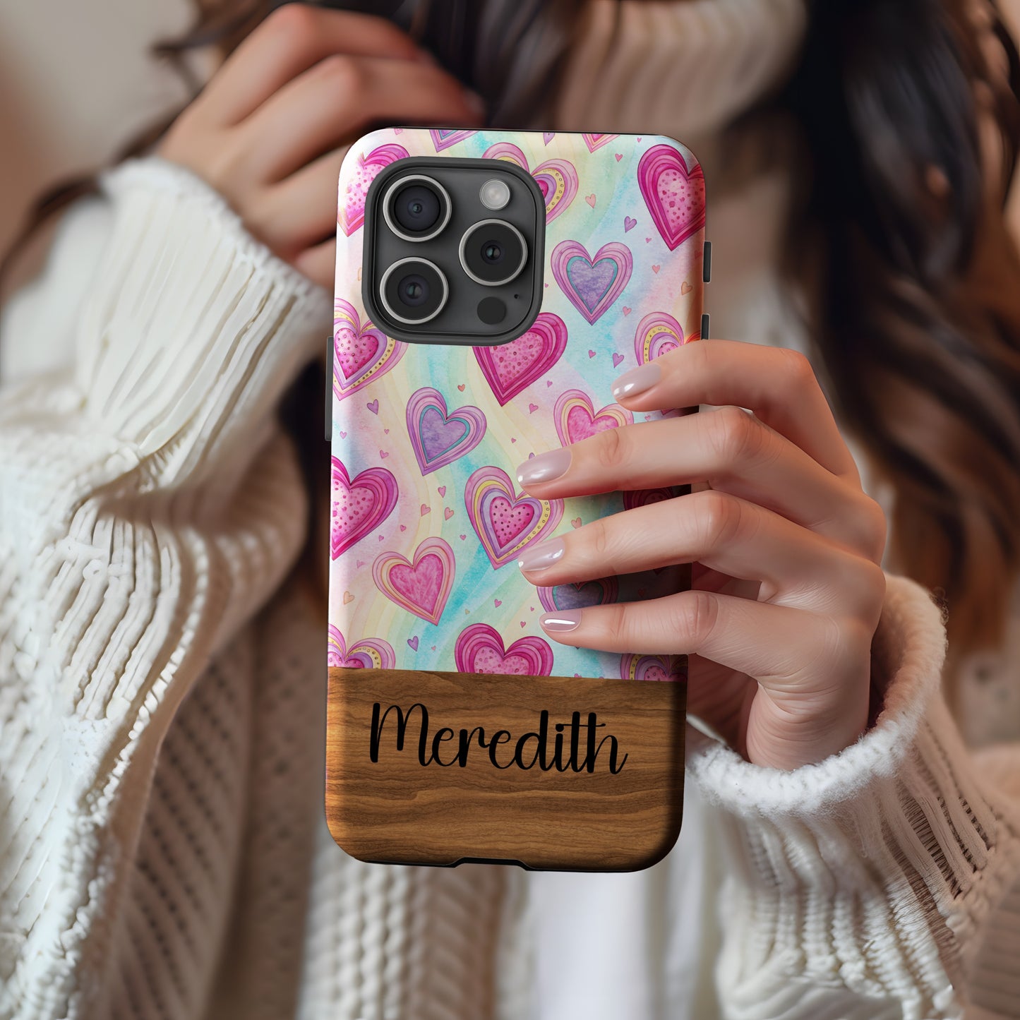 Rainbow Hearts with Custom Name Art Custom Phone Case - Walk Greener