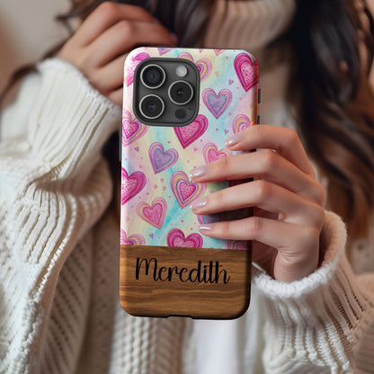 Rainbow Hearts with Custom Name Art Custom Phone Case - Walk Greener