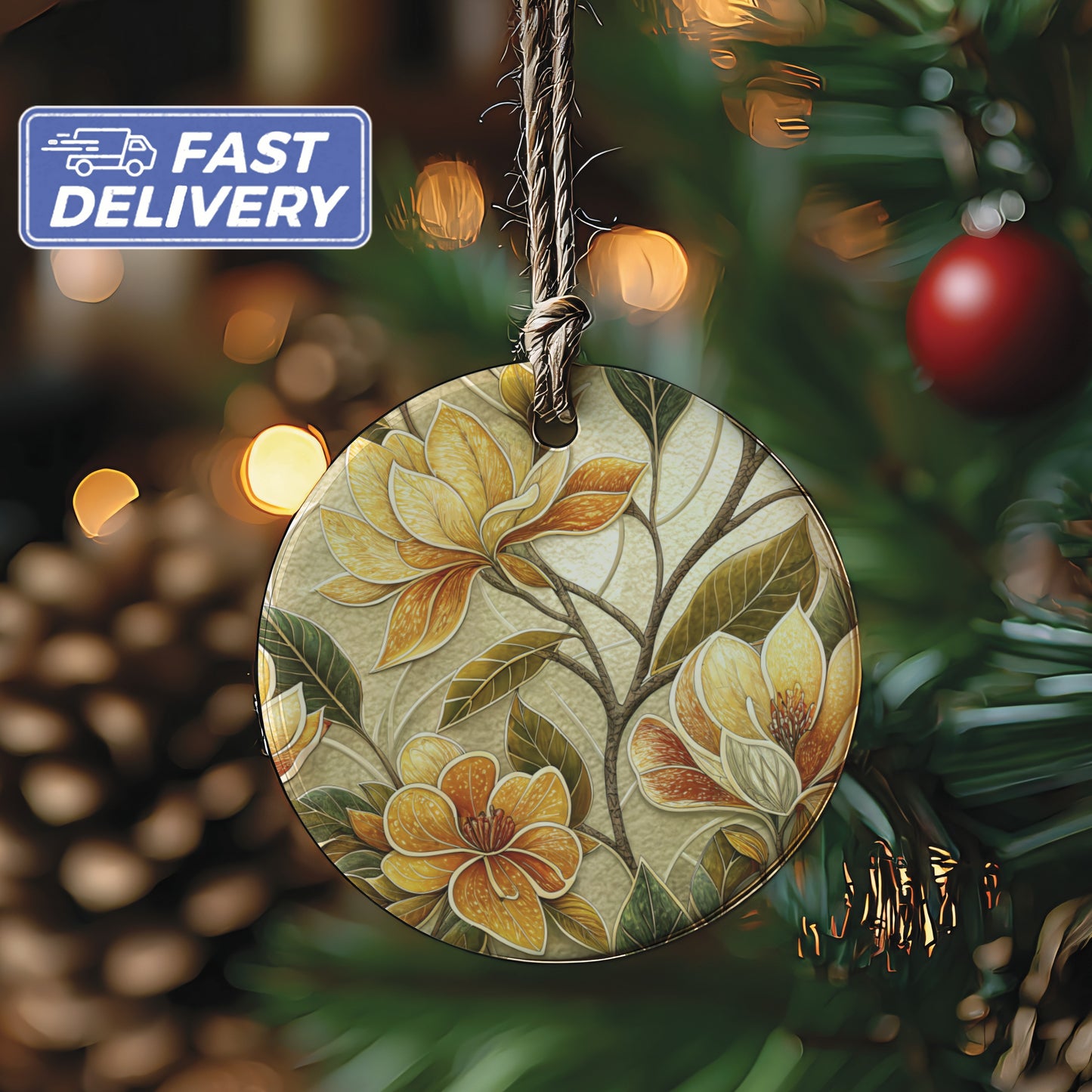 Floral Christmas Ornament Round Hanging Decoration