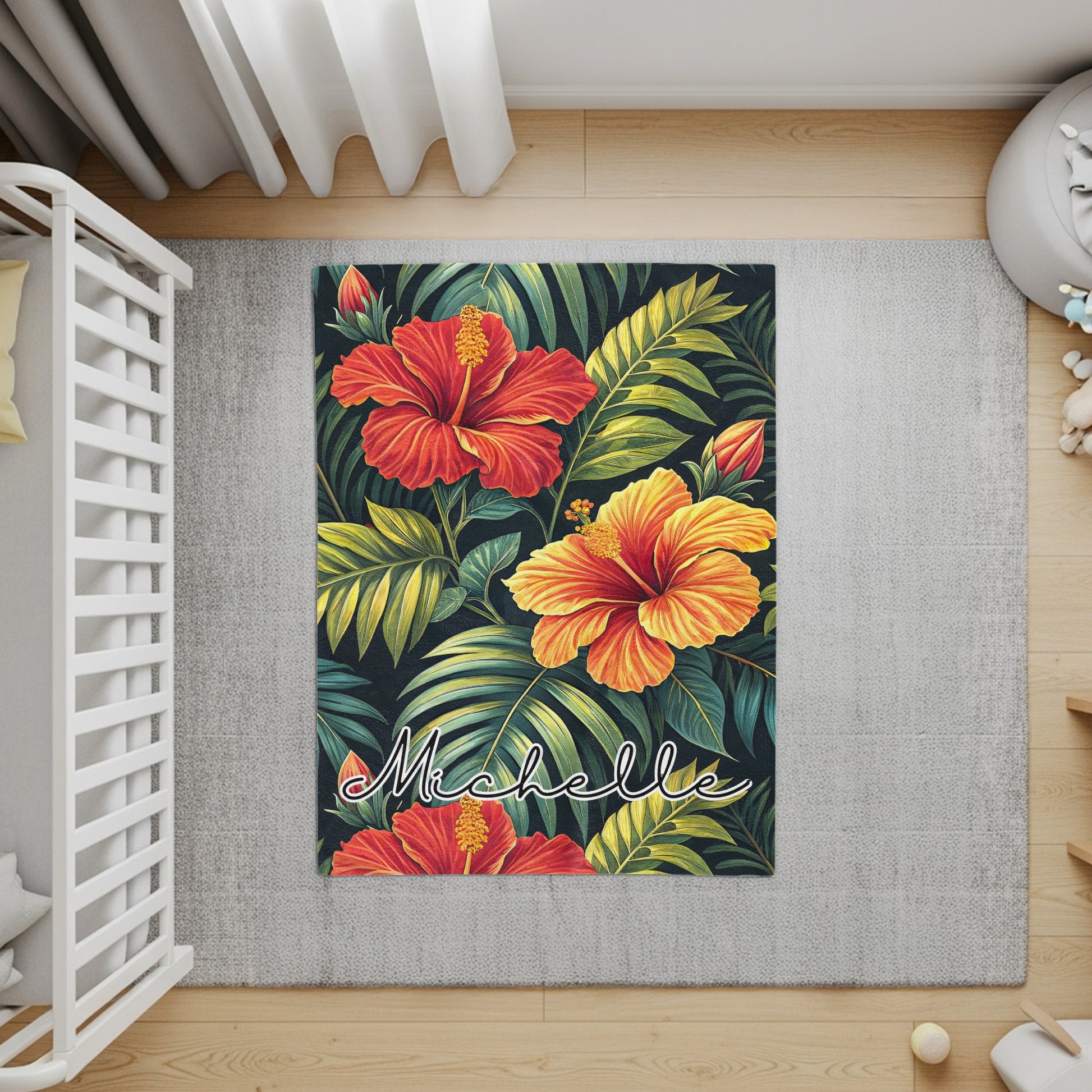 Tropical Hibiscus Flowers Custom Name Printed Blankets - Walk Greener