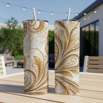 Elegant Swirling Gold Leaf Stainless Steel Tumbler