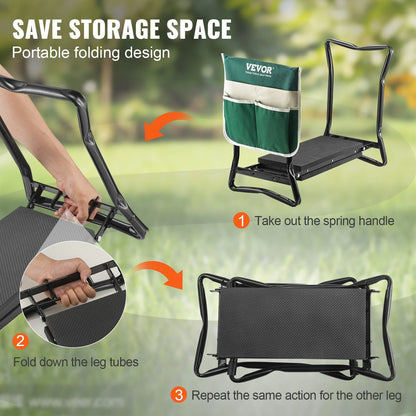 WalkGreener™ Garden Kneeler & Seat – Foldable Gardening Bench with Tool Bag