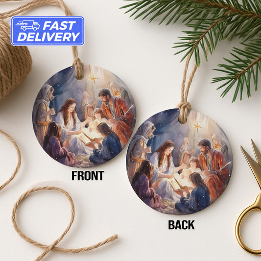 Nativity Scene Round Christmas Ornament product type