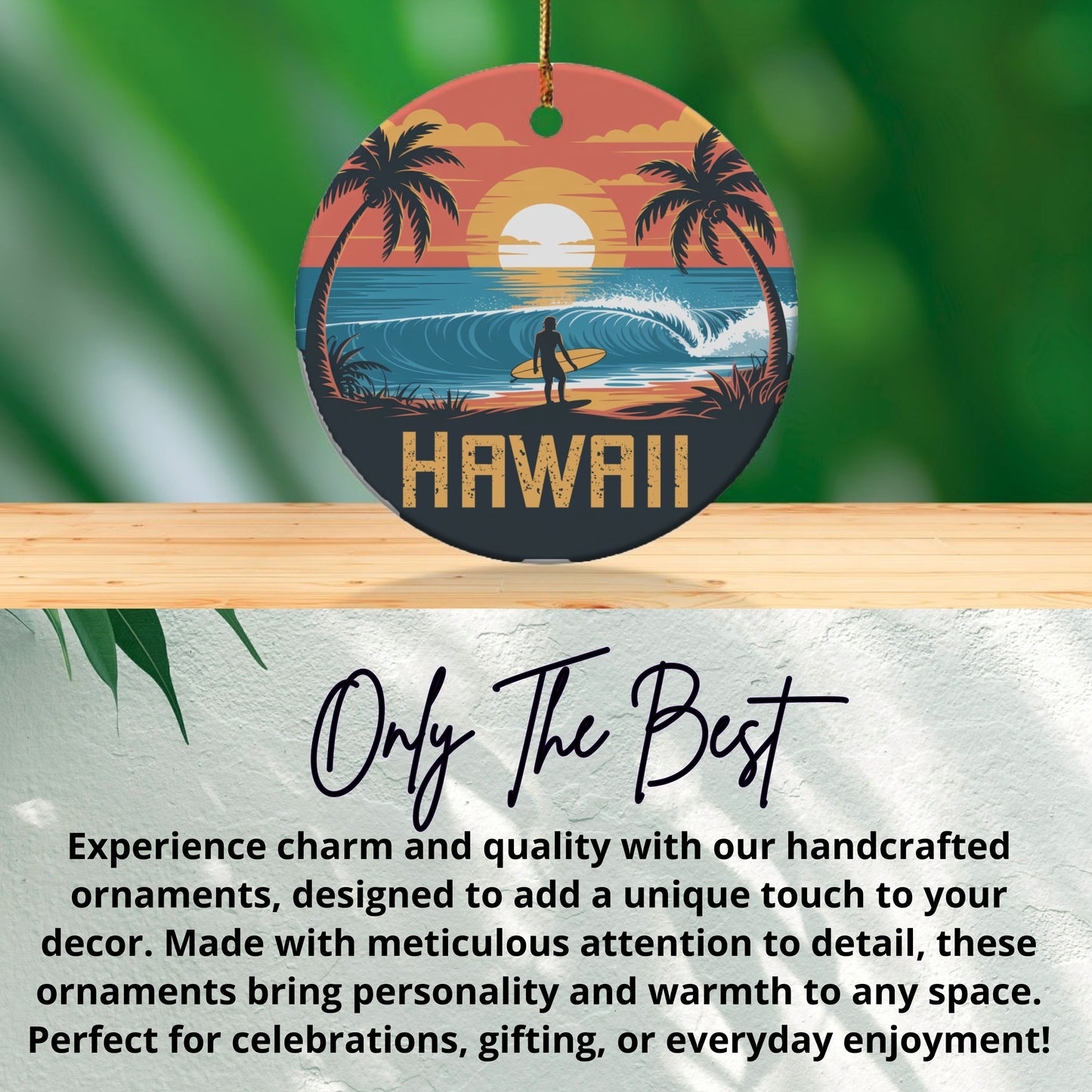 Hawaii Sunset Surfing Scenic Round Ornament product