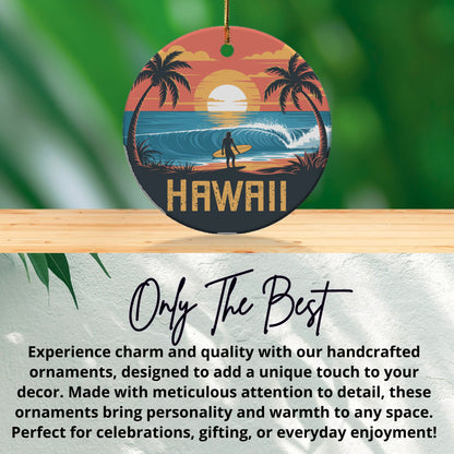 Hawaii Sunset Surfing Scenic Round Ornament product