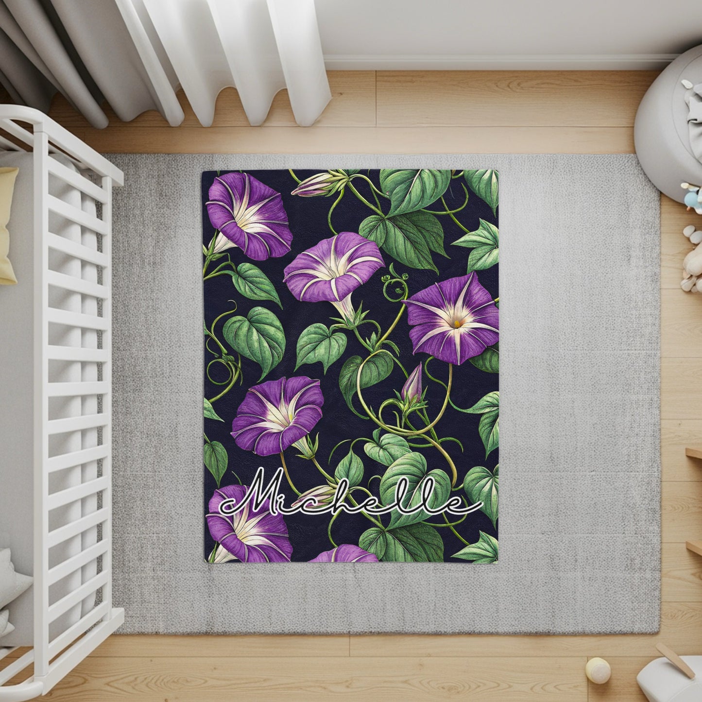 Custom Purple Floral Print with Michelle Text Rug