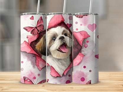 Cute Dog and Pink Butterfly Design Drink Tumbler