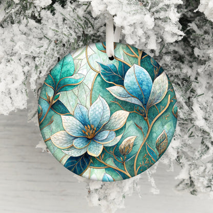 Vibrant Floral Design Snowy Holiday Ornament Decoration
