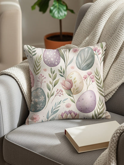Pastel Easter Eggs and Flowers Decorative Pillow