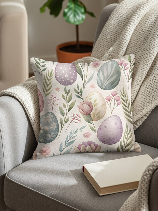 Pastel Easter Eggs and Flowers Decorative Pillow