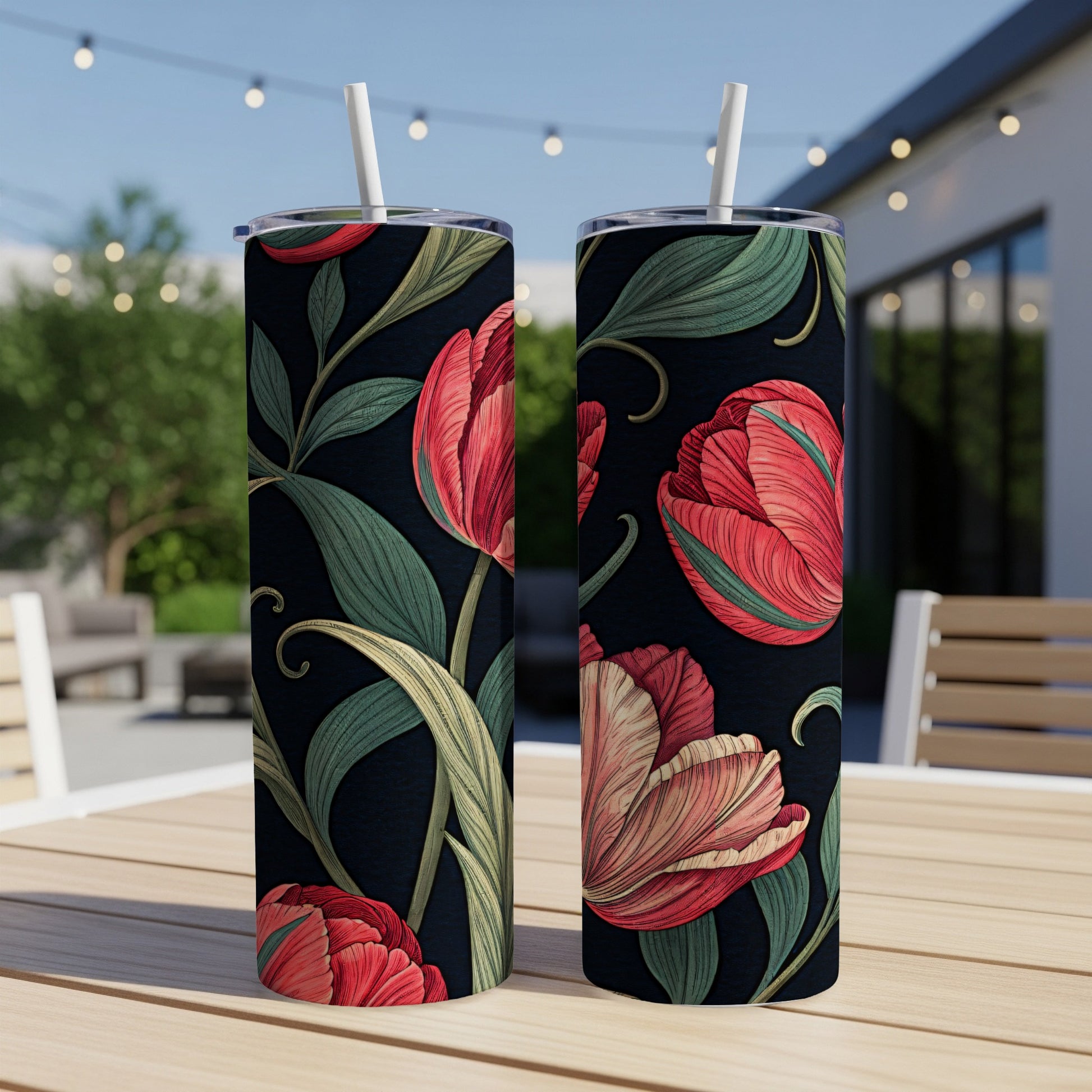 Elegant Red Flower Pattern Insulated Tumbler