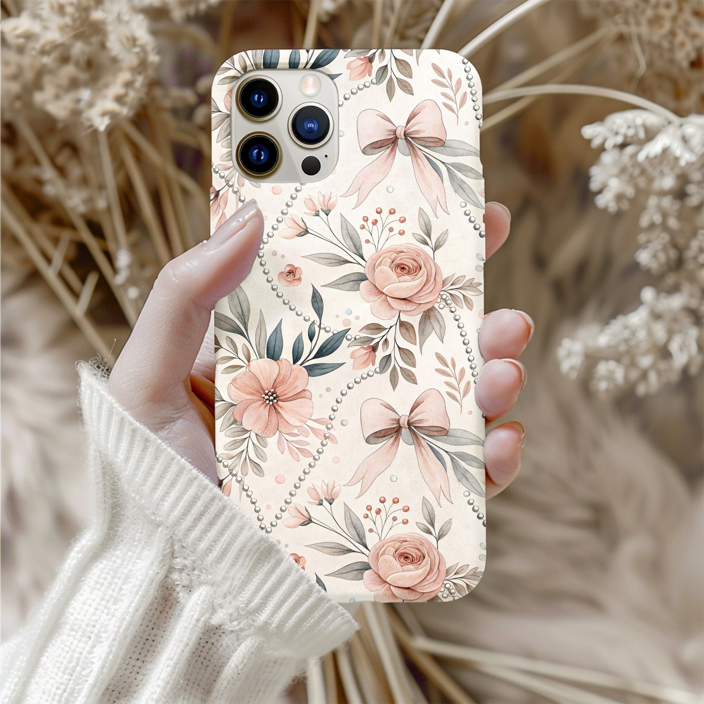 Elegant Floral and Bow Design Protective Phone Case