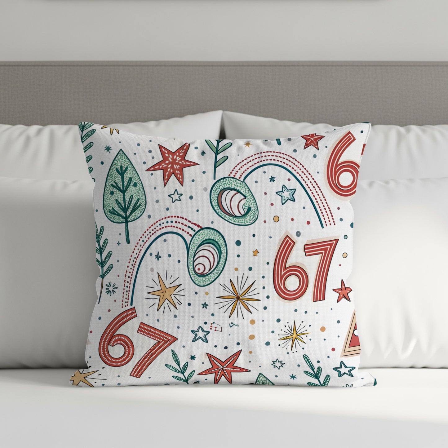 Festive Numbers and Stars Themed Cushion Pillow
