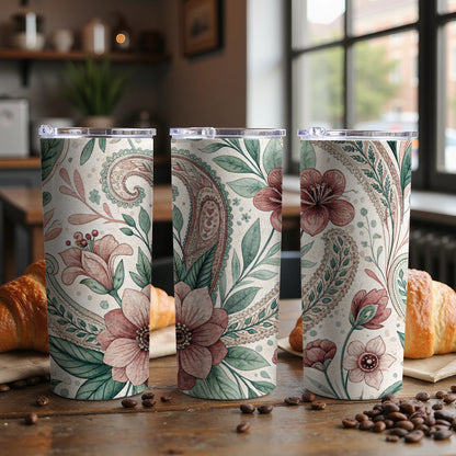 Floral and Paisley Delight Design 20 oz Skinny Tumbler - Walk Greener