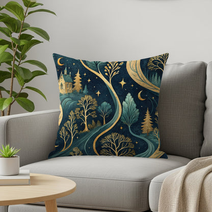 Enchanting Forest Night Scene Throw Pillow for Home Decor