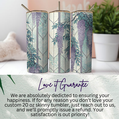 Wisteria Flowers At Faux Stained Glass Window 20 oz Skinny Tumbler - Walk Greener