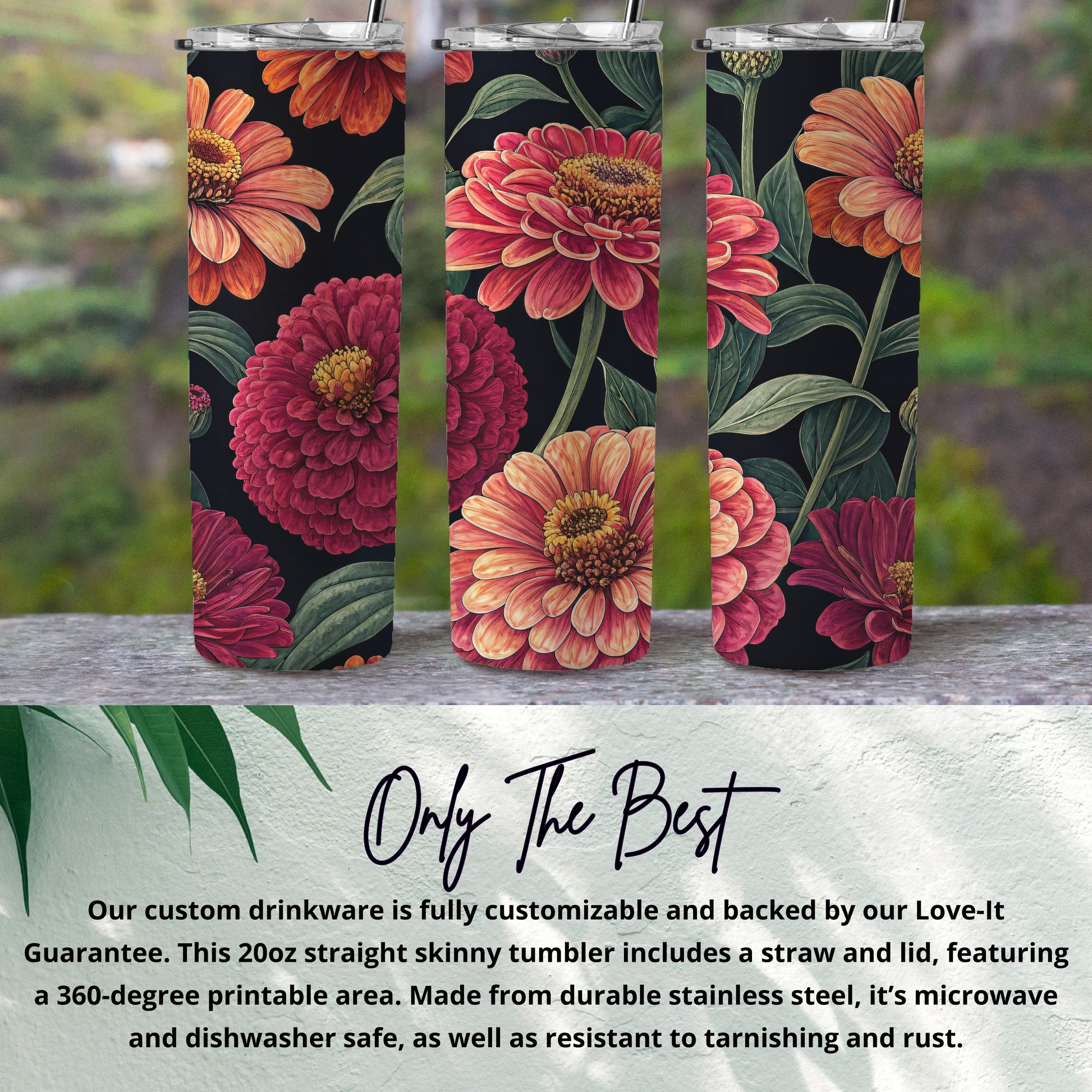 Floral Design 20oz Straight Skinny Tumbler Drinkware