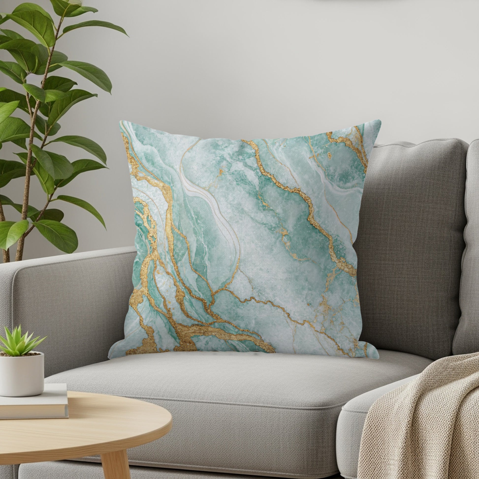 Turquoise Gold Marble Decorative Throw Pillow Cover