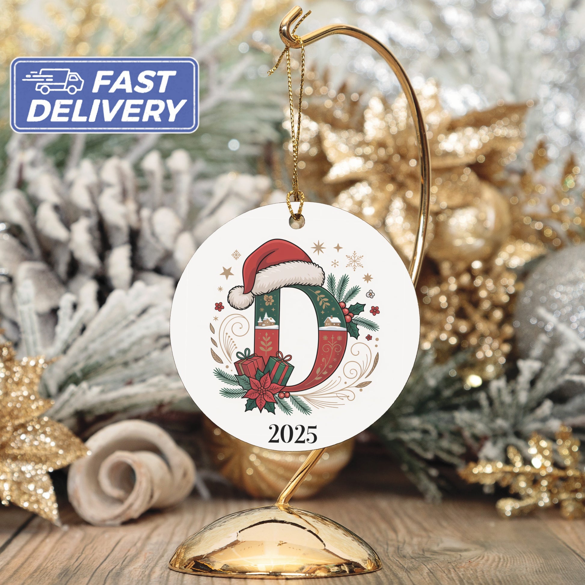 Personalized Santa Hat Glitter Monogram Ornament product