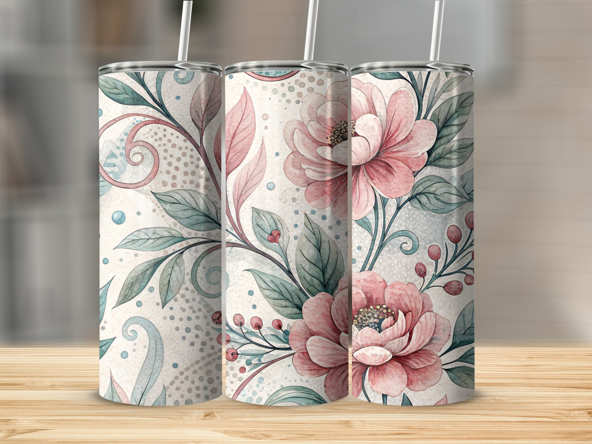 Floral Watercolor Elegant Design Flowers Roses 20 oz Skinny Tumbler - Walk Greener